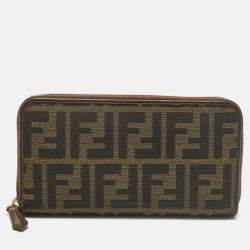 Pre Owned Fendi Tobacco Zucca Canvas Zip Around Wallet