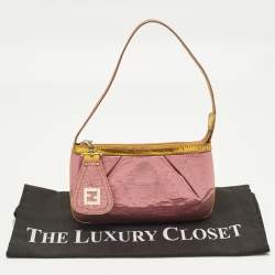 Pre Owned Fendi Pink/Gold Zucchino Lurex Fabric Accessory Pochette