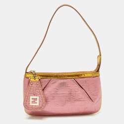 Pre Owned Fendi Pink/Gold Zucchino Lurex Fabric Accessory Pochette