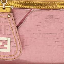 Pre Owned Fendi Pink/Gold Zucchino Lurex Fabric Accessory Pochette