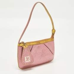 Pre Owned Fendi Pink/Gold Zucchino Lurex Fabric Accessory Pochette