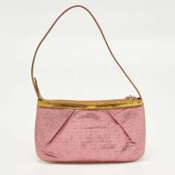 Pre Owned Fendi Pink/Gold Zucchino Lurex Fabric Accessory Pochette