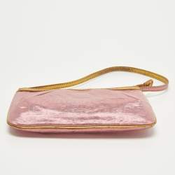 Pre Owned Fendi Pink/Gold Zucchino Lurex Fabric Accessory Pochette