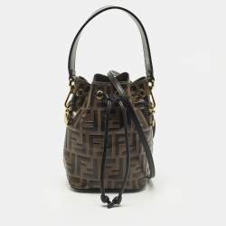 Pre Owned Fendi Mon Tresor Mini Brown/Black Zucca Leather Bucket Bag
