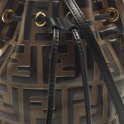 مملوكة مسبقًا حقيبة باكت فنْدي جلد زوكا بُني/أسود صغيرة ميني مون تريزور بحبل شد