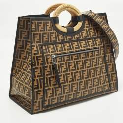 مملوكة مسبقًا Fendi Runaway Large Black/Brown Zucca Leather and Raffia Shopper Tote