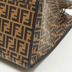 مملوكة مسبقًا Fendi Runaway Large Black/Brown Zucca Leather and Raffia Shopper Tote