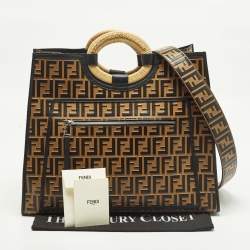 مملوكة مسبقًا Fendi Runaway Large Black/Brown Zucca Leather and Raffia Shopper Tote