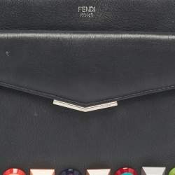 Pre Owned Fendi Rainbow Studded Black Leather Crossbody Bag
