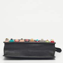 Pre Owned Fendi Rainbow Studded Black Leather Crossbody Bag