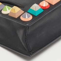 Pre Owned Fendi Rainbow Studded Black Leather Crossbody Bag