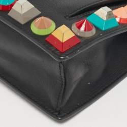 Pre Owned Fendi Rainbow Studded Black Leather Crossbody Bag