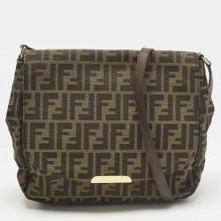Pre Owned Fendi Tobacco Zucca Canvas Flap Crossbody Bag