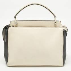 مملوكة مسبقًا حقيبة فندي دوتكوم كبيرة بيضاء/سوداء جلد بخياطة يد