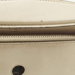 مملوكة مسبقًا حقيبة فندي دوتكوم كبيرة بيضاء/سوداء جلد بخياطة يد