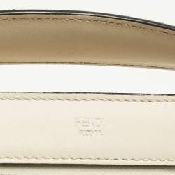 مملوكة مسبقًا حقيبة فندي دوتكوم كبيرة بيضاء/سوداء جلد ب�خياطة يد