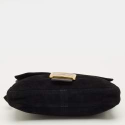 Pre Owned Fendi Flap Baguette Black Suede Bag