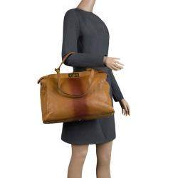 Pre Owned Fendi Tan/Brown Ombre Leather with Calfhair Lining Large Peekaboo Top Handle Bag