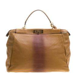 Pre Owned Fendi Tan/Brown Ombre Leather with Calfhair Lining Large Peekaboo Top Handle Bag