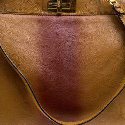 Pre Owned Fendi Tan/Brown Ombre Leather with Calfhair Lining Large Peekaboo Top Handle Bag