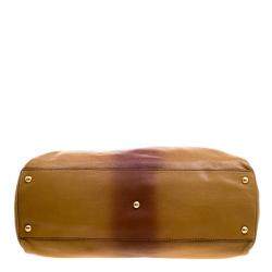 Pre Owned Fendi Tan/Brown Ombre Leather with Calfhair Lining Large Peekaboo Top Handle Bag