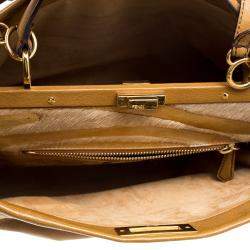 Pre Owned Fendi Tan/Brown Ombre Leather with Calfhair Lining Large Peekaboo Top Handle Bag