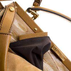 Pre Owned Fendi Tan/Brown Ombre Leather with Calfhair Lining Large Peekaboo Top Handle Bag
