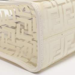 Pre Owned Fendi Runaway Small Transparent/Off White Zucca PVC and Leather Tote 