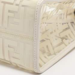 Pre Owned Fendi Runaway Small Transparent/Off White Zucca PVC and Leather Tote 