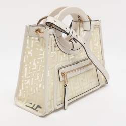 Pre Owned Fendi Runaway Small Transparent/Off White Zucca PVC and Leather Tote 