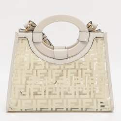Pre Owned Fendi Runaway Small Transparent/Off White Zucca PVC and Leather Tote 