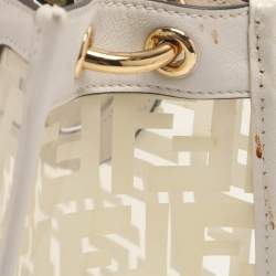 Pre Owned Fendi Runaway Small Transparent/Off White Zucca PVC and Leather Tote 