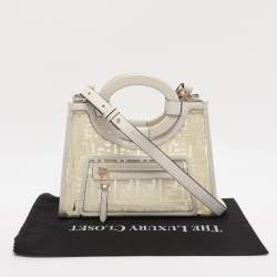 Pre Owned Fendi Runaway Small Transparent/Off White Zucca PVC and Leather Tote 