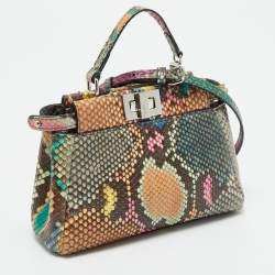 Pre Owned Fendi Peekaboo Micro Multicolor Python Top Handle Bag
