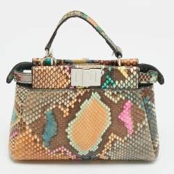 Pre Owned Fendi Peekaboo Micro Multicolor Python Top Handle Bag