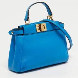 Pre Owned حقيبة فندي بيكابوو ميكرو زرقاء جلد بيد علوية