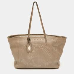 مملوكة مسبقًا Fendi Roll Selleria Metallic Grey Leather Shopper Tote