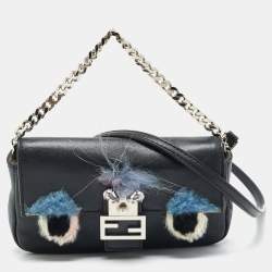 Pre Owned Fendi Buggie Baguette Micro Leather and Fur Crossbody Bag