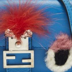 مملوكة مسبقًا Fendi Monster Micro Blue Fur and Leather Baguette Bag