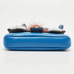 مملوكة مسبقًا Fendi Monster Micro Blue Fur and Leather Baguette Bag