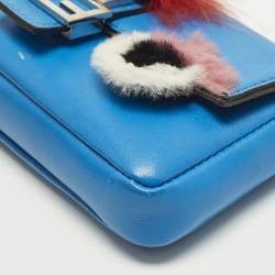 مملوكة مسبقًا Fendi Monster Micro Blue Fur and Leather Baguette Bag