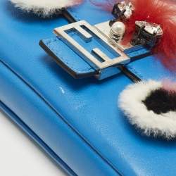 مملوكة مسبقًا Fendi Monster Micro Blue Fur and Leather Baguette Bag