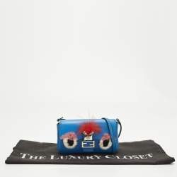مملوكة مسبقًا Fendi Monster Micro Blue Fur and Leather Baguette Bag