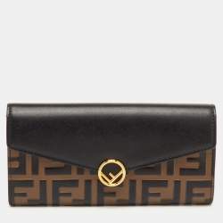 Pre Owned محفظة كونتيننتال فندي جلد مموج زوكا بني/أسود