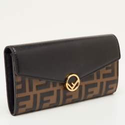 Pre Owned محفظة كونتيننتال فندي جلد مموج زوكا بني/أسود