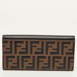 Pre Owned محفظة كونتيننتال فندي جلد مموج زوكا بني/أسود