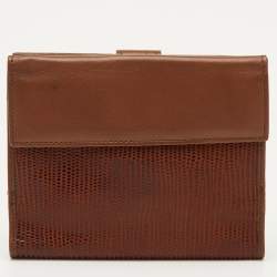 مملوكة مسبقًا Fendi Vintage Brown Lizard Effect Leather Compact Wallet