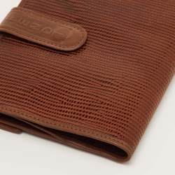 مملوكة مسبقًا Fendi Vintage Brown Lizard Effect Leather Compact Wallet