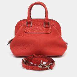 Pre Owned Fendi Red Leather Selleria Mini Adele Satchel Bag