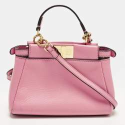 Pre Owned Fendi Peekaboo Micro Pink Leather Top Handle Bag
